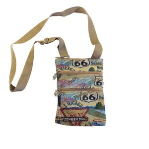 Karrage-Mate Route 66 Tapestry Crossbody Bag Triple‎ Zip USA Travel Purse
